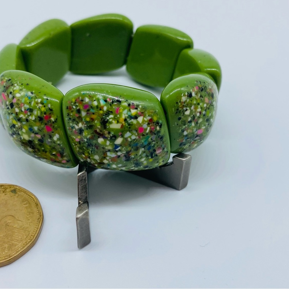 Lime Green Art Deco Style Bracelet With Flecks of Colours